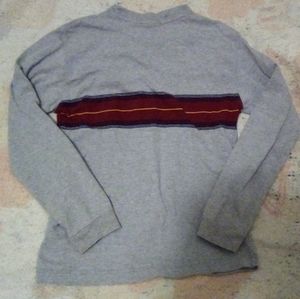 Vintage Boys Grey and Red Striped Long Sleeve Pullover Shirt Tagless